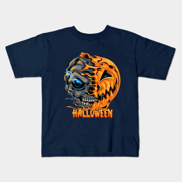 HALLOWEEN SEMI MONSTER & PUMPKIN DESIGN Kids T-Shirt by Mako Design 